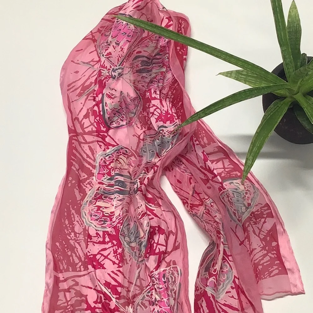 Signed Andy Warhol pink silk butterfly print scarf - Picture 1 of 1